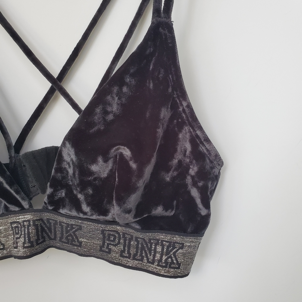 Victoria's Secret PINK Crushed Velvet Black Bralette Size M - Picture 2 of 11